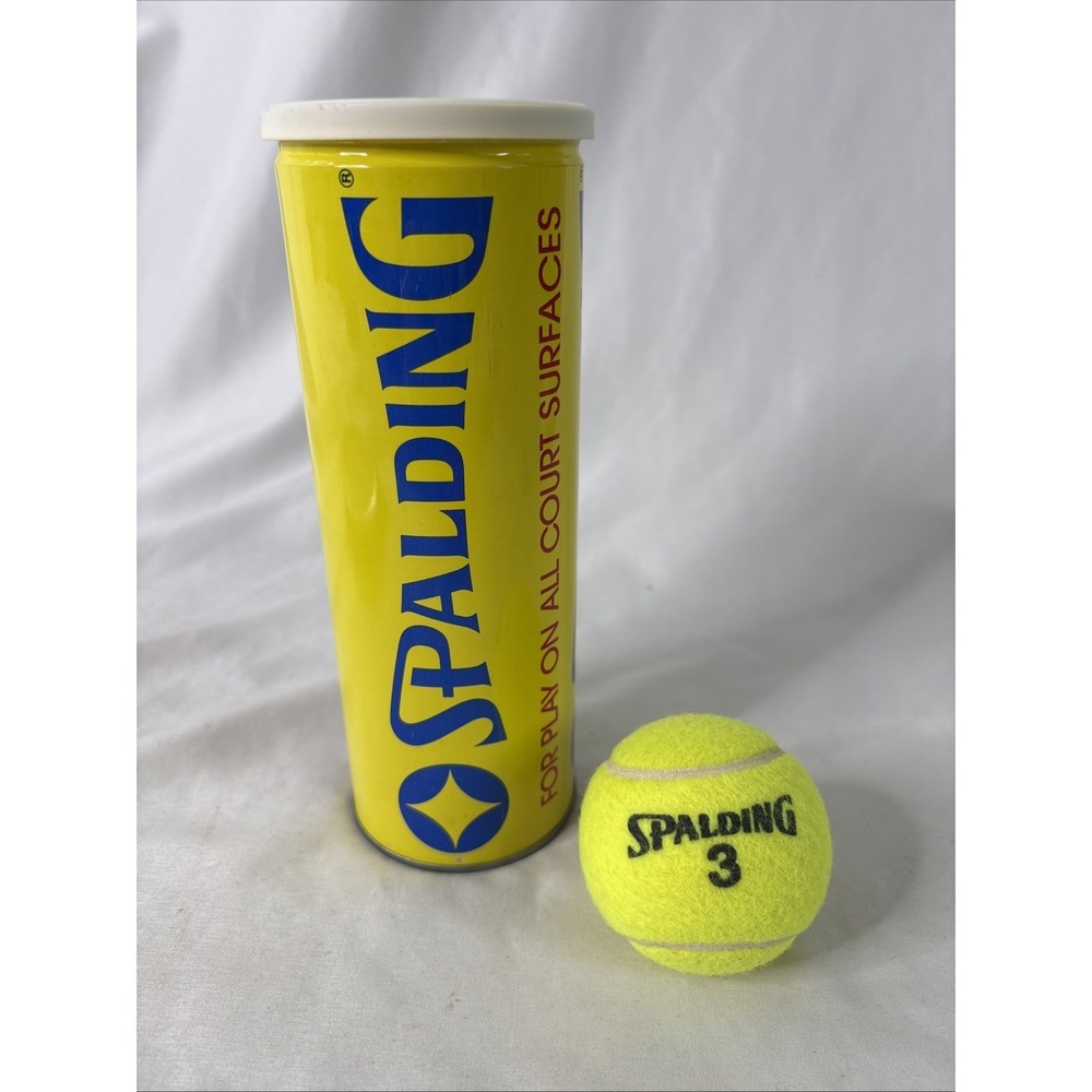 Vintage Spalding Tennis Ball Can With 1 Ball Yellow & Blue Can Prop USA